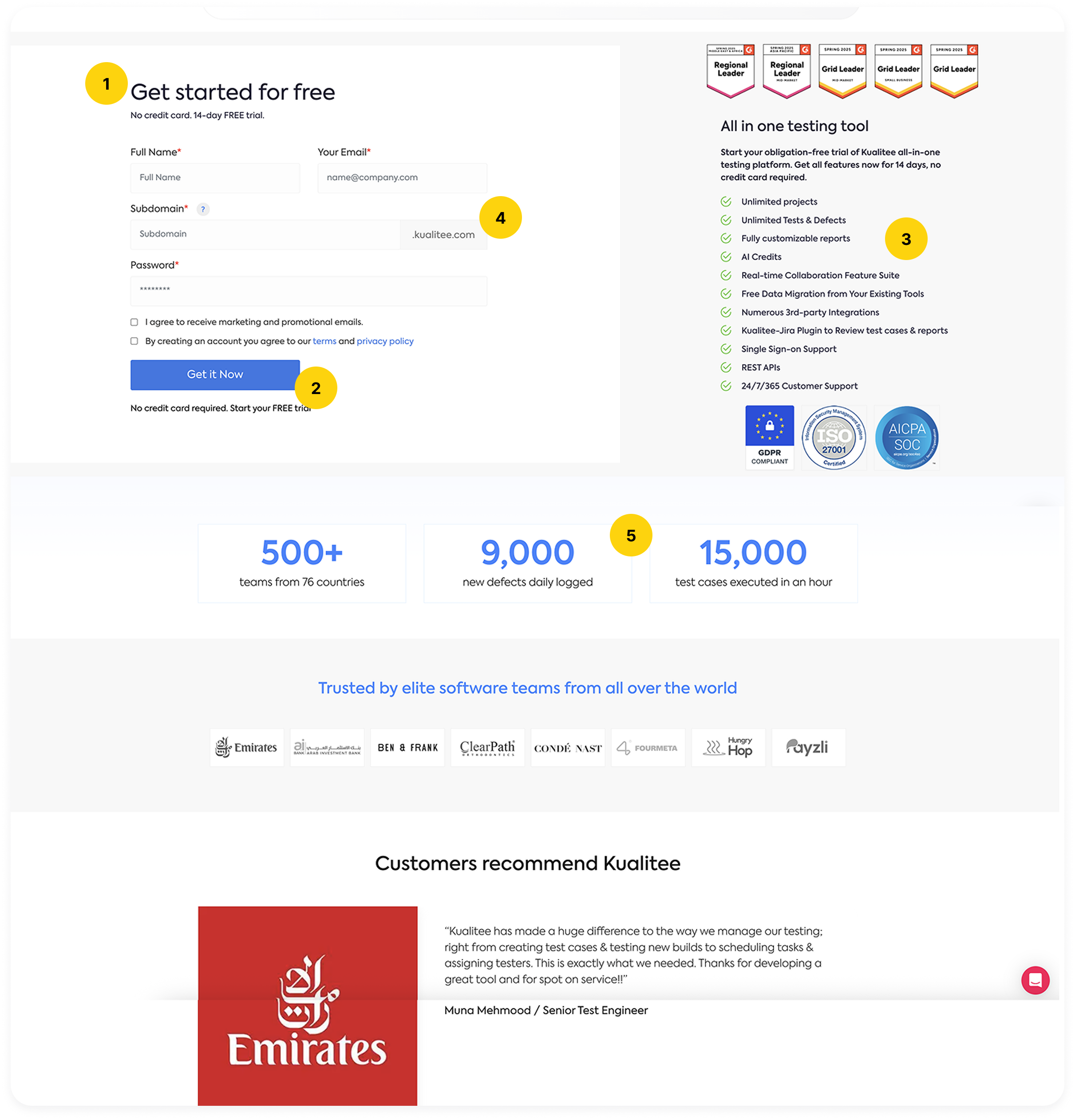 Original Kualitee sign-up page